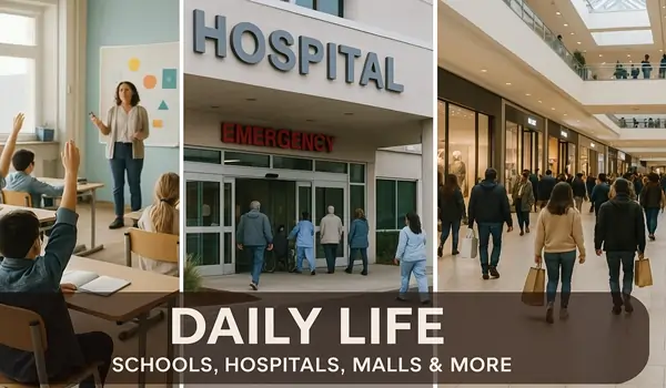 Daily Life: Schools, Hospitals, Malls & More Daily Life: Schools, Hospitals, Malls & More
